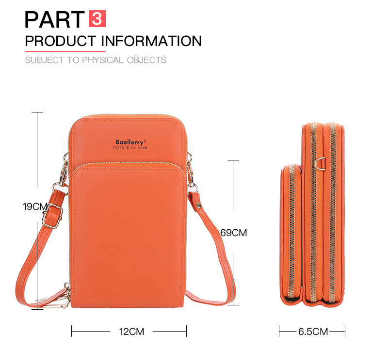 BAELLERRY Borsa a tracolla singola da donna Touch Screen Tre strati Borsa per cellulare Portafoglio con pochette con fibbia_voghion.com