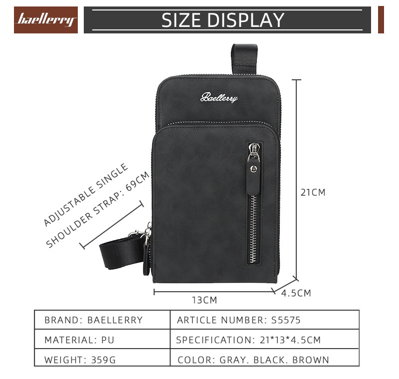BAELLERRY Borsa a tracolla da uomo di alta qualità Borsa per cellulare verticale di grande capacità Borsa multifunzionale con cerniera_voghion.com