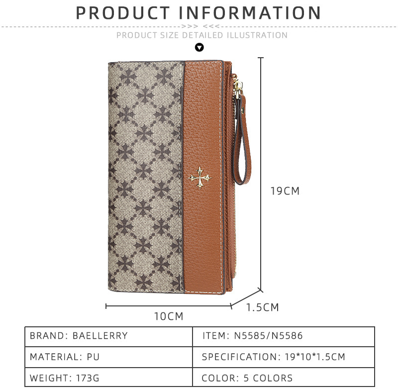 Baellerry Neutral Long Wallet Retro Multi-card Clutch Borsa da donna in pelle con stampa per cellulare_voghion.com